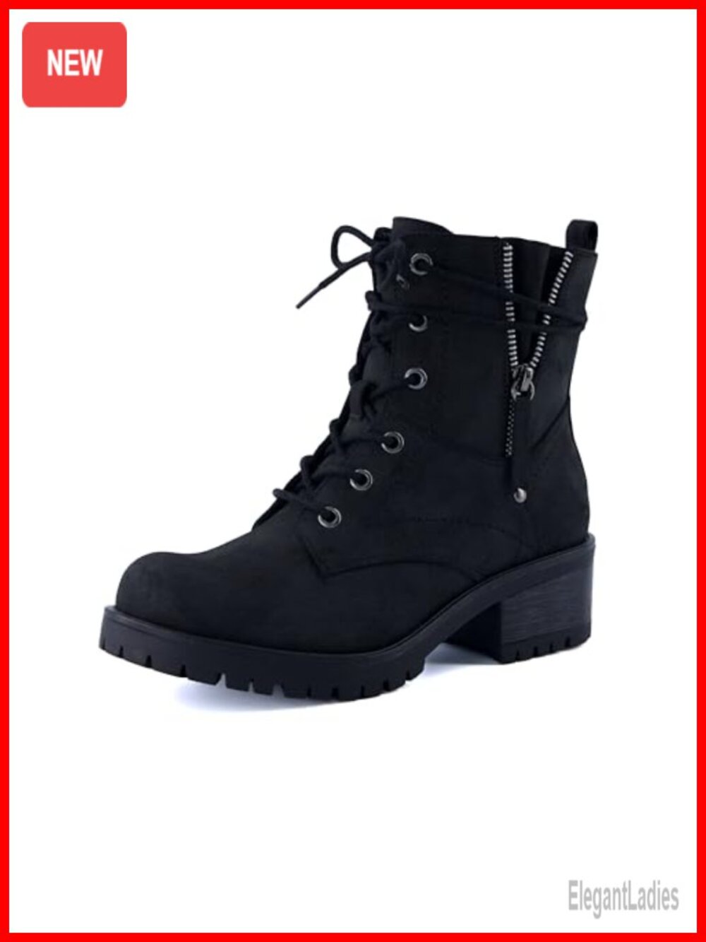 Women's Kobe Heeled Combat Boots Lace-Up Side Zipper Memory Foam Faux Fur Vegan
